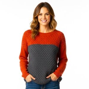 Dressbarn Red & Black Colorblock Cable Knit Sweater Women‎ Crew Neck size Small